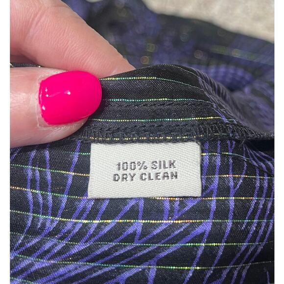 TUCKER Purple Black 100% Silk Top Metalic Thread Sheer (PTP 23 Inches) Size P - Picture 7 of 9
